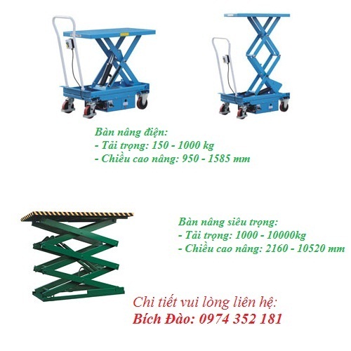 Bàn nâng tay, nâng điện, xe nâng các loại